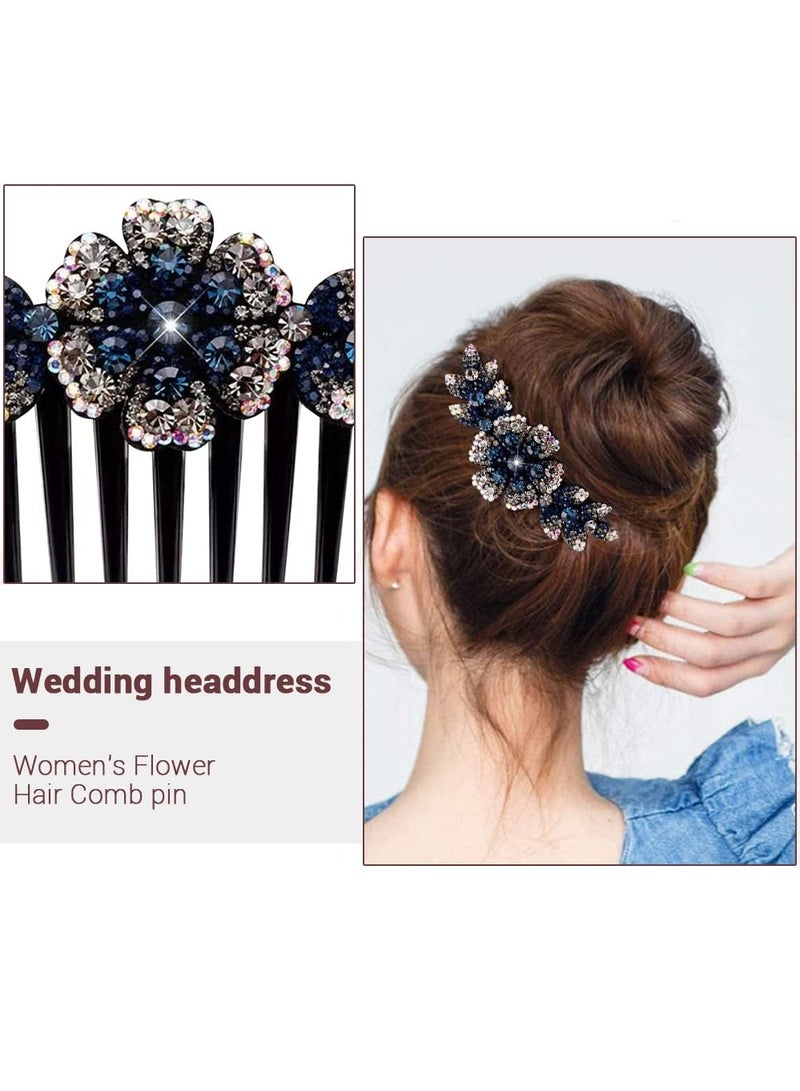 Accessorize Kingdom Hair Clips for Women Flower Hair Comb Pins Slide Hair Clips for Girls Crystal Barrettes Bridal Charm Hair Accessories(dark blue)  - Image 5