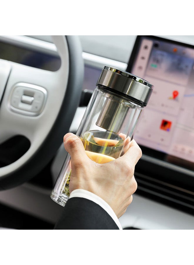 Wanxiang Double-Layer Glass Cup V49Rl, Business Office Titanium Silver Gift Box, With Filter, Tea Cup, Couple'S Portable Water Cup