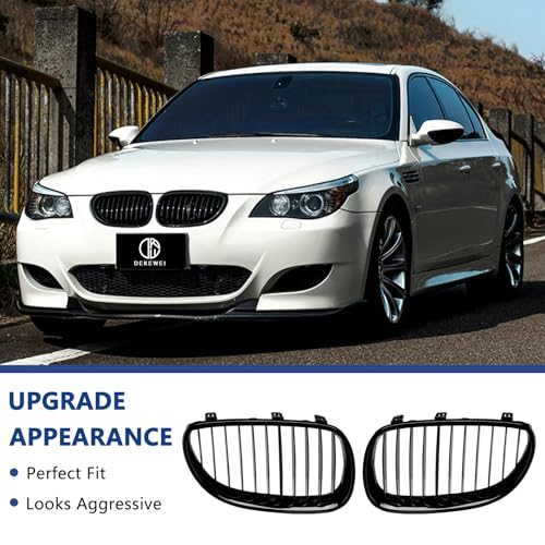 DEKEWEI E60 Grille,Single Slat Gloss Black Kidney Grill Compatible with 2004-2009 BMW 5 Series E60 E61 M5 520i 523i 525i 528i 530i 535i 550i ABS Black Kidney Grill - Image 2