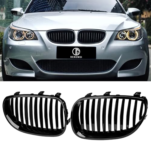 DEKEWEI E60 Grille,Single Slat Gloss Black Kidney Grill Compatible with 2004-2009 BMW 5 Series E60 E61 M5 520i 523i 525i 528i 530i 535i 550i ABS Black Kidney Grill - Image 1