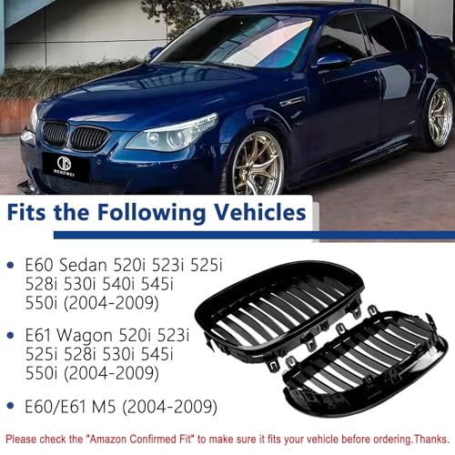 DEKEWEI E60 Grille,Single Slat Gloss Black Kidney Grill Compatible with 2004-2009 BMW 5 Series E60 E61 M5 520i 523i 525i 528i 530i 535i 550i ABS Black Kidney Grill - Image 4