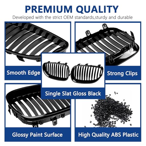 DEKEWEI E60 Grille,Single Slat Gloss Black Kidney Grill Compatible with 2004-2009 BMW 5 Series E60 E61 M5 520i 523i 525i 528i 530i 535i 550i ABS Black Kidney Grill - Image 5