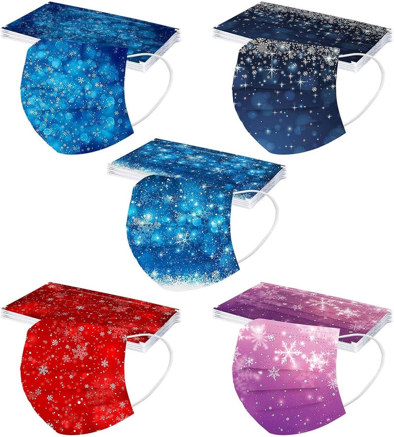 woobles 50Pcs Christmas Masks Disposable Adult, Cute Snowman Santa Claus Winter 2022 Designs Breathable 3 Ply Full Face Protection - Image 1