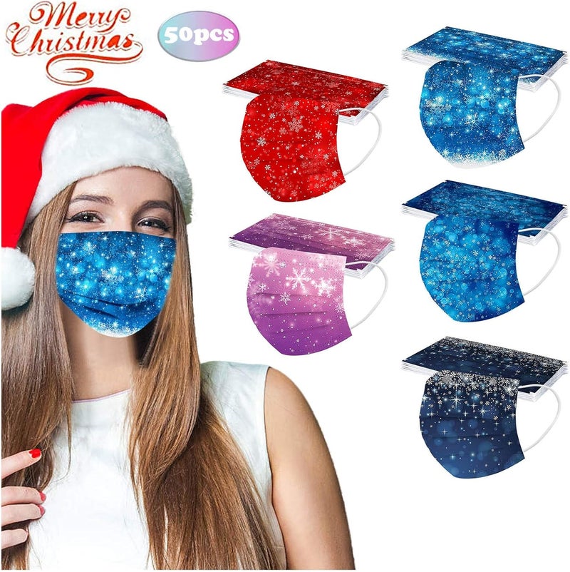 woobles 50Pcs Christmas Masks Disposable Adult, Cute Snowman Santa Claus Winter 2022 Designs Breathable 3 Ply Full Face Protection - Image 2