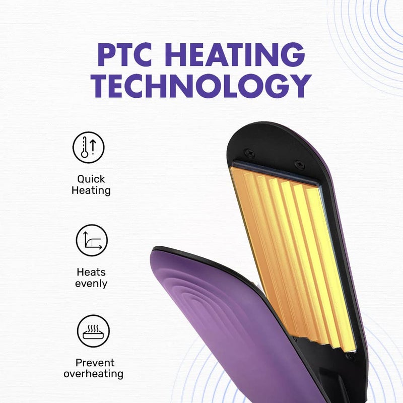 Syska HCM100 SalonFinish Hair Crimper With Ceramic Coating, Wide Plate & PTC Heating Technology (Purple) - Image 3