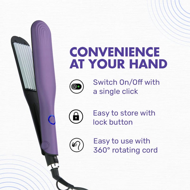 Syska HCM100 SalonFinish Hair Crimper With Ceramic Coating, Wide Plate & PTC Heating Technology (Purple) - Image 5