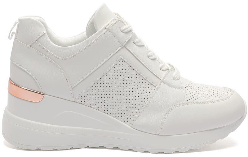 YZ Fashion Wedge Sneaker for Women High Heel Lace Up Platform Sneakers (White, 7) - Image 4
