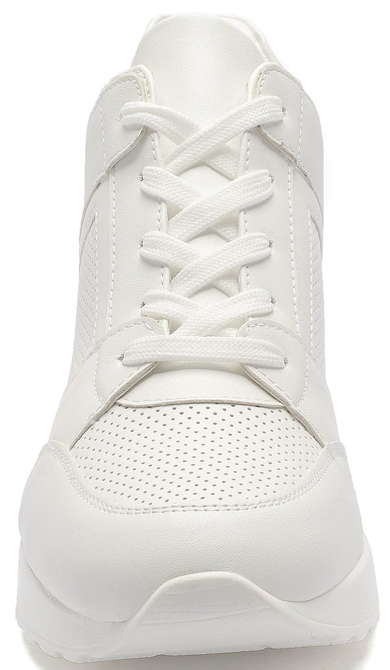 YZ Fashion Wedge Sneaker for Women High Heel Lace Up Platform Sneakers (White, 7) - Image 2