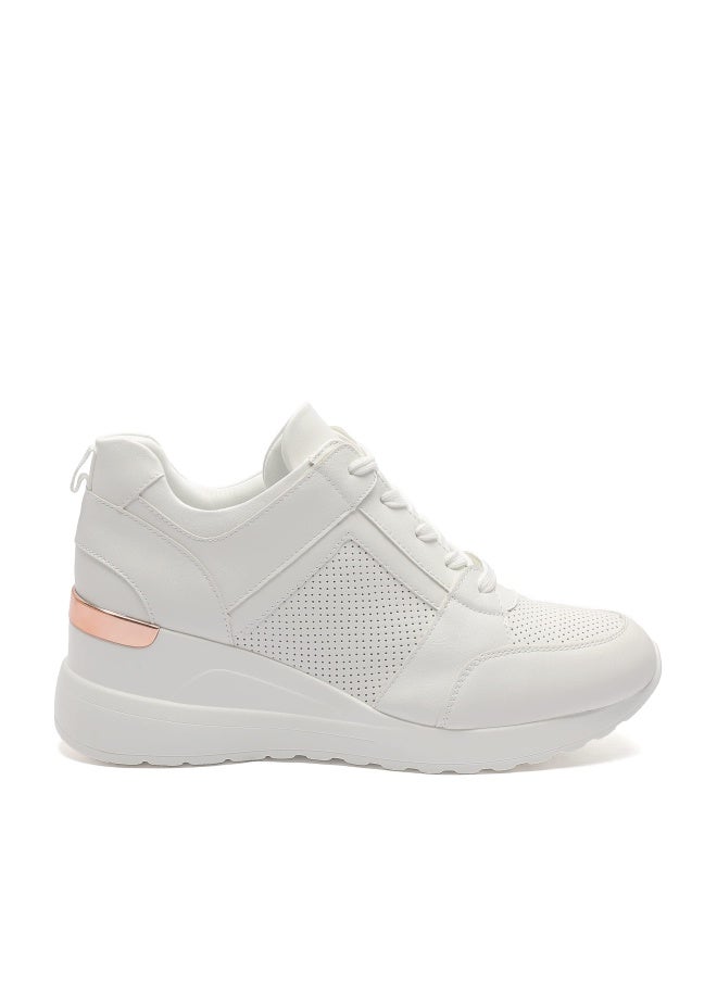 YZ Fashion Wedge Sneaker for Women High Heel Lace Up Platform Sneakers (White, 7) - Image 1