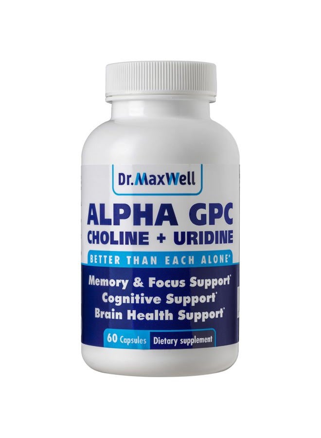 Dr. Maxwell ألفا جي بي سي 600 مجم + يوريدين، معزز للكولين. أفضل من ألفا جي بي سي أو يوريدين وحده. أفضل ألفا جي بي سي كولين: 2 في 1، خالٍ من الصويا، بدون مواد مالئة، الولايات المتحدة الأمريكية. أفضل شكل للكولين، 60 حبة، مقدمة للأستيل كولين - Image 1