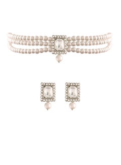 I Jewels I Jewels Silver Plated Traditional Stone Pearl Choker Necklace Jewellery Set For Women/Girls (ML237ZW)  - Image 1