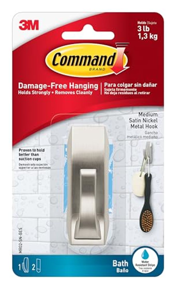 MODERN REFLECTIONS METAL BATH HOOK MEDIUM SATIN NICKEL 1HOOK WITH WATERRESISTANT STRIPS MR02SNBES ORGANIZE YOUR DORM