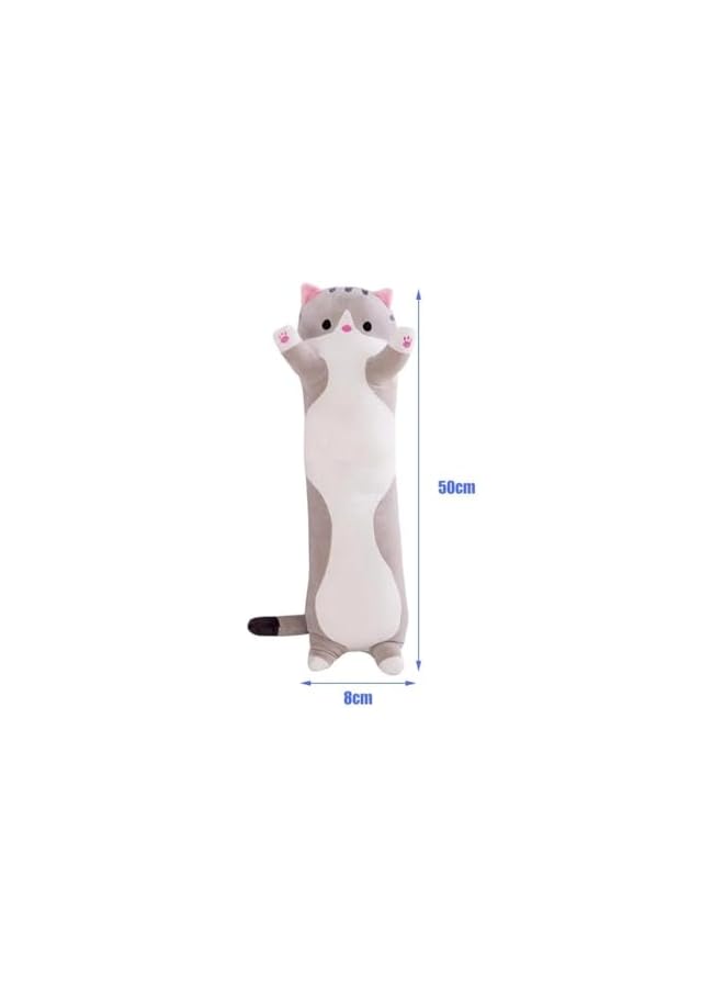 The Bros وسادة قطة لطيفة، 20 بوصة وسادة قطن ناعمة محشوة وسادة نوم فاخرة للأطفال دمية طويلة (رمادي) - Image 2