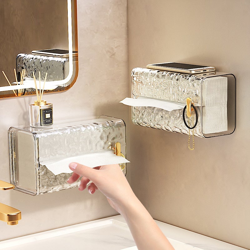 Glacier Pattern Tissue Box Wall-mounted Paper Box Household Kitchen Napkin Box Light Luxury Style Wash Face Towel Storage Box(transparent green transparent green) - Image 2