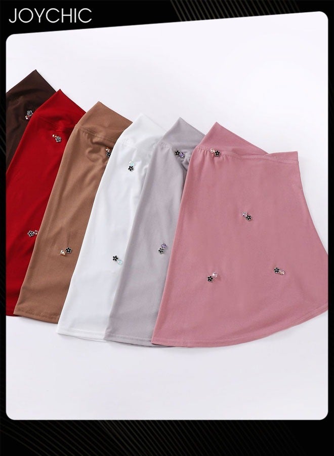 Joychic حجاب ساتان مزين بالألماس الكريستالي للنساء المسلمات - وشاح طويل تقليدي للنساء لجميع المواسم باللون الرمادي - Image 2