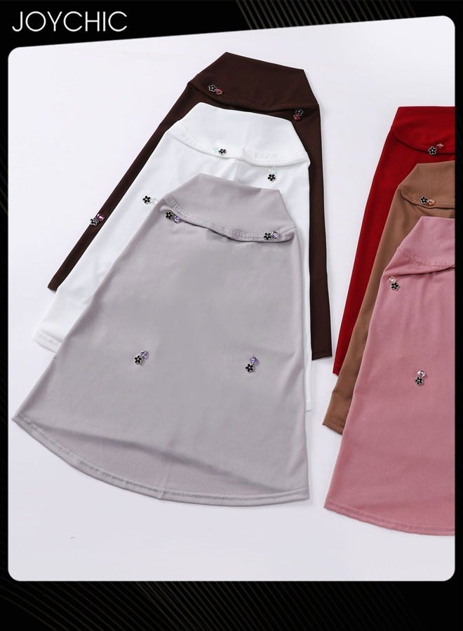 Joychic حجاب ساتان مزين بالألماس الكريستالي للنساء المسلمات - وشاح طويل تقليدي للنساء لجميع المواسم باللون الرمادي - Image 3