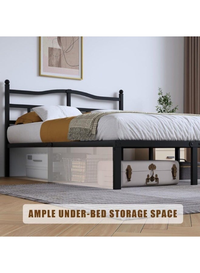 HOCC Metal Platform Bed Frame with Iron Headboard 201.9 x 151.4 CM – Heavy Duty Steel Bed Base with Under Bed Storage, Black Double Bed Frame - Image 4