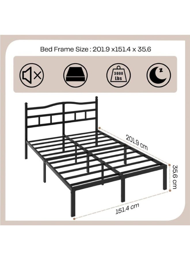 HOCC Metal Platform Bed Frame with Iron Headboard 201.9 x 151.4 CM – Heavy Duty Steel Bed Base with Under Bed Storage, Black Double Bed Frame - Image 2
