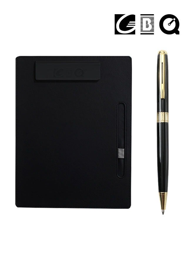 GBQ PU Leather Clipboard Folder Board Clip Meeting Minutes Vertical Writing Board Signature Board Clip Cardboard with 1 Signature Pen, For Office, Home, School Black - Image 1