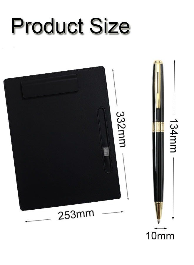 GBQ PU Leather Clipboard Folder Board Clip Meeting Minutes Vertical Writing Board Signature Board Clip Cardboard with 1 Signature Pen, For Office, Home, School Black - Image 2