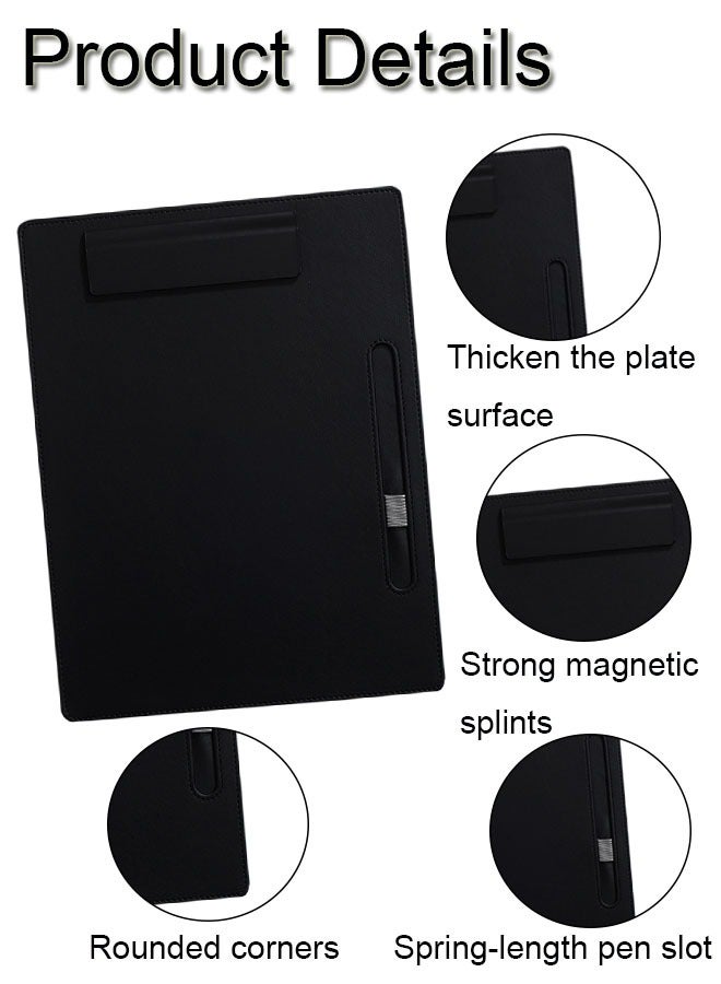 GBQ PU Leather Clipboard Folder Board Clip Meeting Minutes Vertical Writing Board Signature Board Clip Cardboard with 1 Signature Pen, For Office, Home, School Black - Image 3