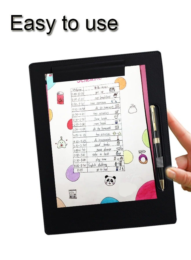 GBQ PU Leather Clipboard Folder Board Clip Meeting Minutes Vertical Writing Board Signature Board Clip Cardboard with 1 Signature Pen, For Office, Home, School Black - Image 4
