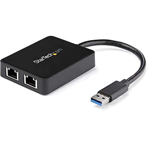 StarTech محول Ethernet مزدوج المنفذ USB 3.0 من StarTech.com مع منفذ USB - 10/100/100 - محول شبكة LAN Gigabit (USB32000SPT) - Image 1
