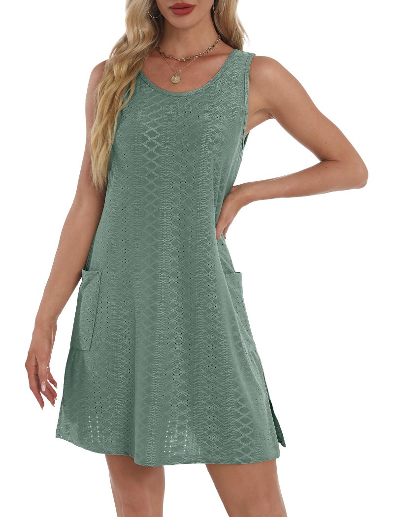 BKRIVE Summer Dresses for Women 2026 Trendy Casual Loose Sleeveless Dress Sundresses with Pockets Teal Green L - Image 4