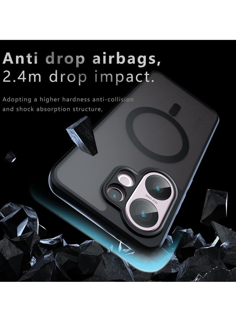 general Magnetic case compatible with Vivo V60 5G, matte semi-transparent black case with anti-yellowing safety airbag PC+TPU shockproof protective back cover suitable for Vivo V60 - Image 5