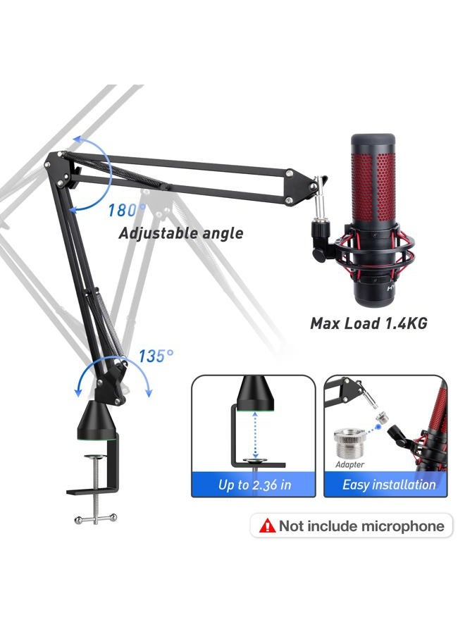 SUNMON HyperX QuadCast Boom Arm，Adjustable Suspension Microphone Boom Arm for HyperX QuadCast, QuadCast S Boom Arm – Upgrade C Clamp, 2 Cable Ties, Pop Filter Cover Compatible with HyperX Microphone - Image 3