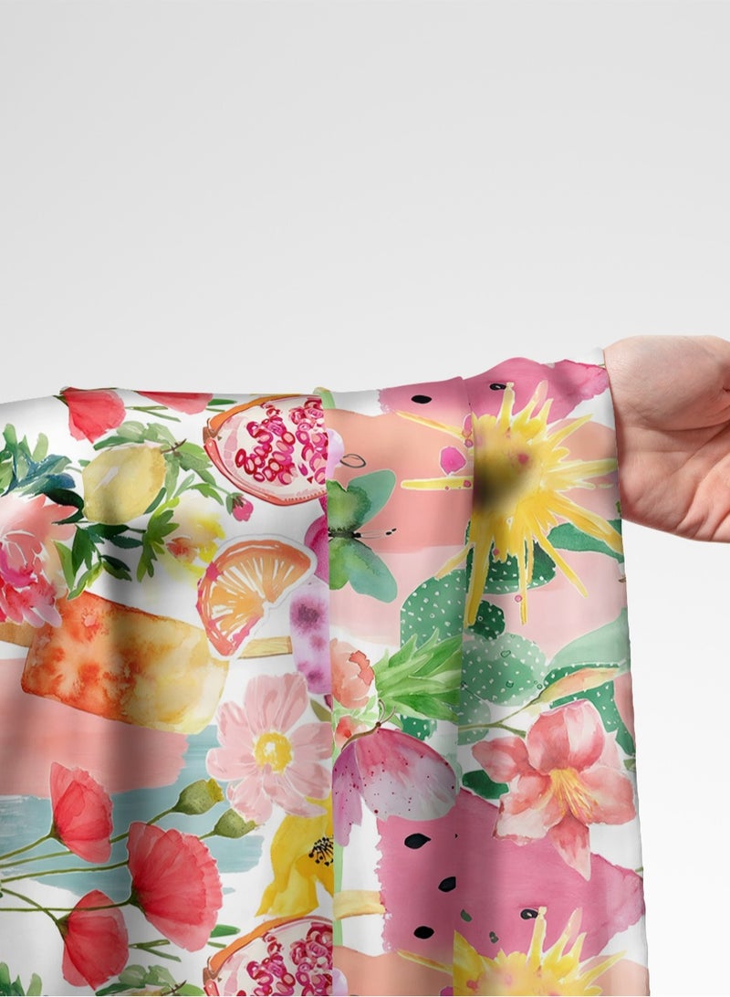 Vellato Al Lail Aramny Silk Fabric By The Yard Pink Green Floral Ice Cream Jalabiya Makhweer Dressmaking 58 Inches Width - Image 1