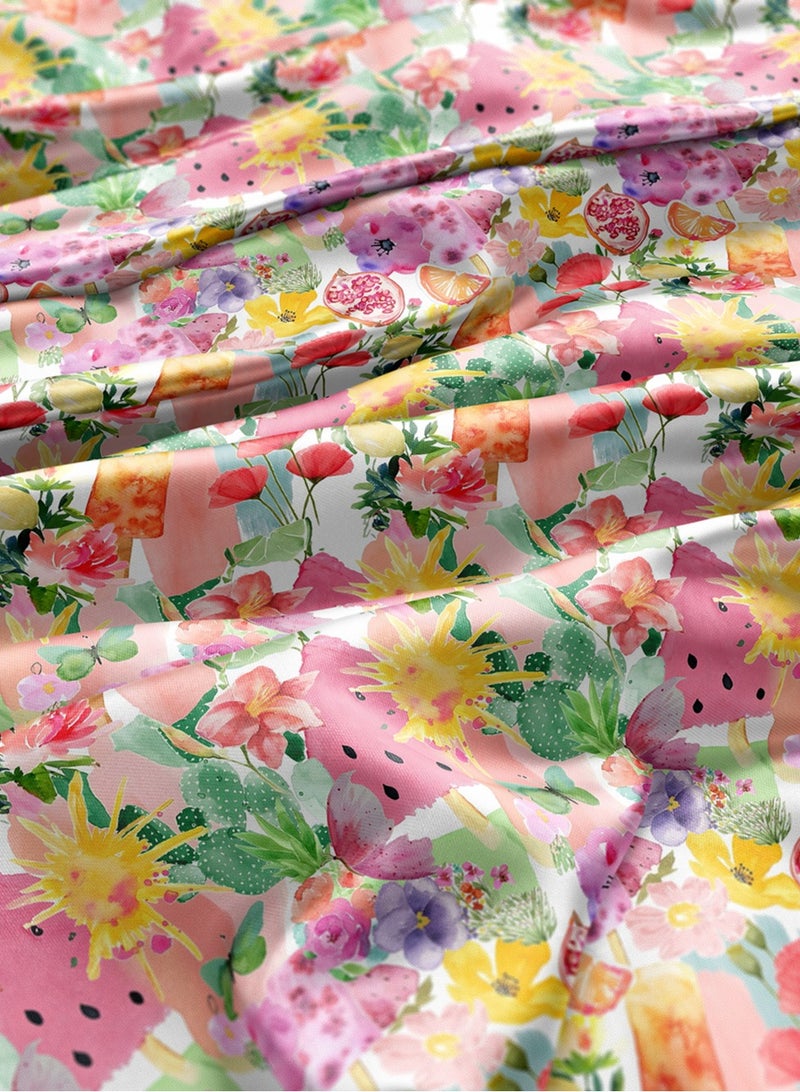 Vellato Al Lail Aramny Silk Fabric By The Yard Pink Green Floral Ice Cream Jalabiya Makhweer Dressmaking 58 Inches Width - Image 3