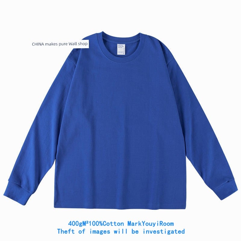 300G heavy cotton long-sleeved t-shirt loose solid color top white T-shirt undershirt thick men's and women's T-shirt - Image 3