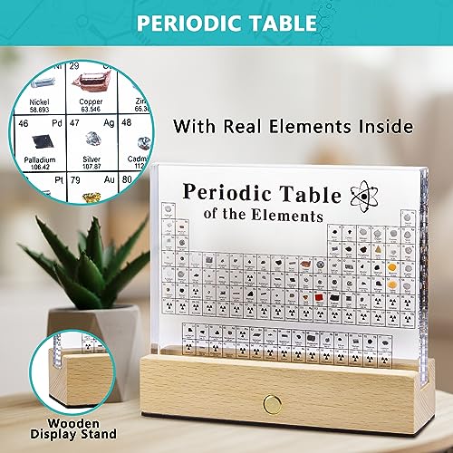 MegaBox Large Periodic Table Of Elements with 83 Real Elements, Acrylic Periodic Table Display With Wooden Stand, 6x Chemistry Formula Reference Cards, Science Teacher Gift Classroom (Large (8.0 x 6.5 in)) - Image 3