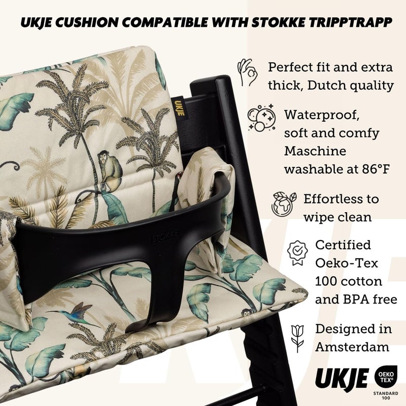UKJE Cushion Compatible with Stokke Tripp Trapp (Old and New Model) 2 Pieces, Baby High Chair Cushion, Laminated BPA-Free Oeko-Tex Certified Cotton, Easy to Clean, Handmade in Europe, Forest - Image 2