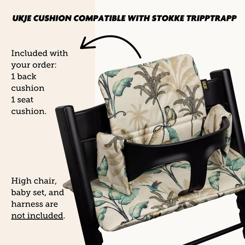 UKJE Cushion Compatible with Stokke Tripp Trapp (Old and New Model) 2 Pieces, Baby High Chair Cushion, Laminated BPA-Free Oeko-Tex Certified Cotton, Easy to Clean, Handmade in Europe, Forest - Image 5