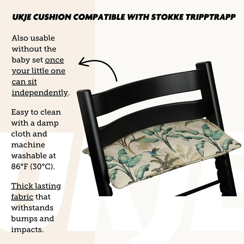 UKJE Cushion Compatible with Stokke Tripp Trapp (Old and New Model) 2 Pieces, Baby High Chair Cushion, Laminated BPA-Free Oeko-Tex Certified Cotton, Easy to Clean, Handmade in Europe, Forest - Image 4