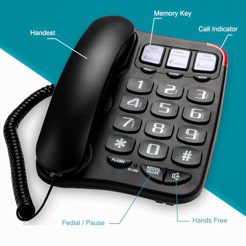 SIWMER Large Button Corded Phone for Seniors - Photo Speed Dial, Volume Control, Speakerphone, Extra-Long Cord, Flash Alert, Easy-to-Use Desk Telephone，Suitable for Multiple scenarios - Image 5