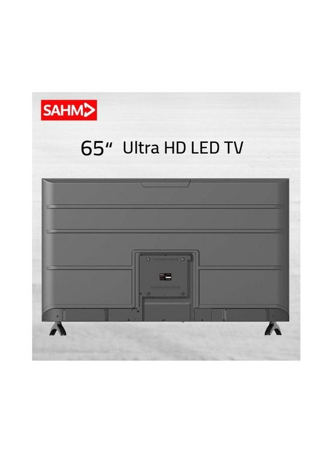 SAHM 65 Inch 4K Smart LED TV, Android 13 with E-Share, UHD 3840x2160 Resolution, 16:9 Aspect Ratio, 8GB ROM, 1.5GB RAM, 3 HDMI & 2 USB Ports, Stereo Sound, 176° Viewing Angle, Sleep Timer & Favorite Channels | Model Name: SHM-65LPS - Image 2