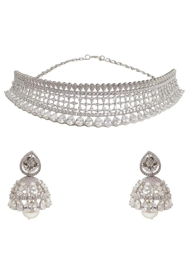 VOYLLA CZ Elegance Silver Plated Shiny Necklace Set