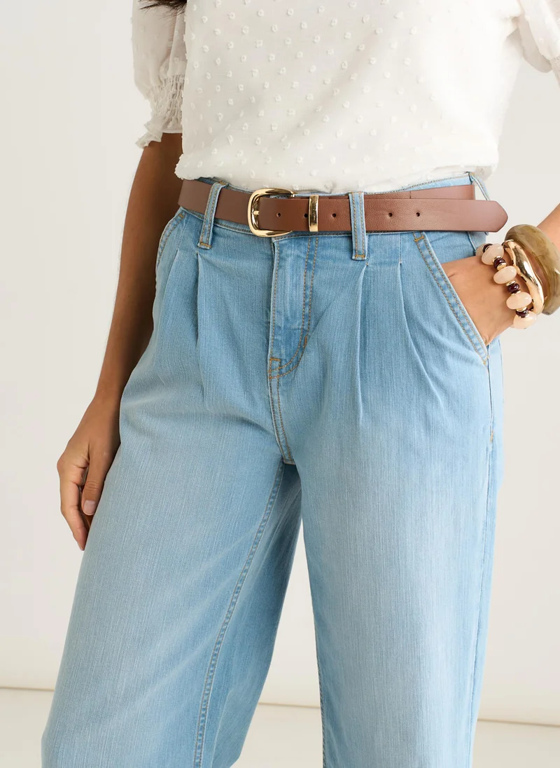 Gini London  Light Blue Pleat Wide Leg Jean for Women | Best Price UAE