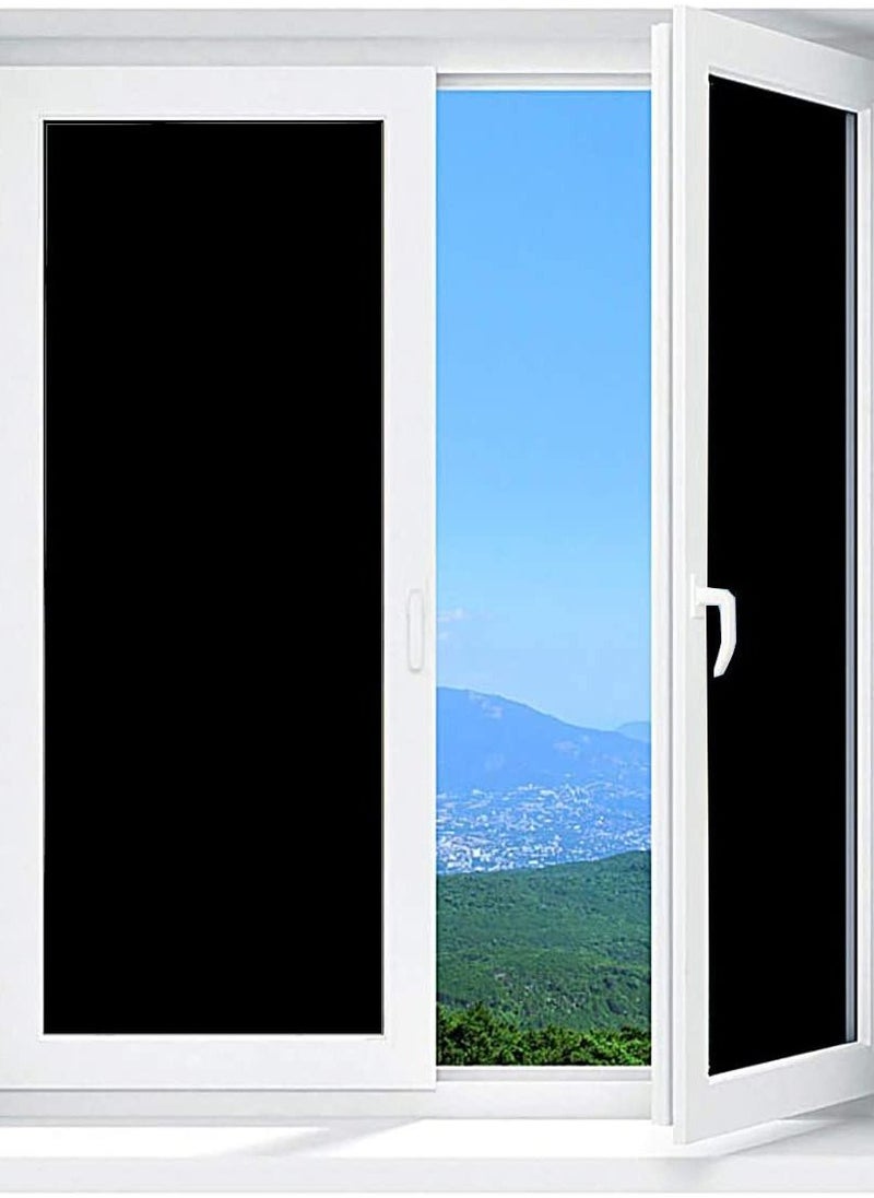 ORKbiz Total Blackout Frosted Window Film Privacy Reusable Blackout Window Film, Static Cling Room Darkening Glue Free Curtains for Day Sleeping Bedroom and Bathroom, UV Resistant Black Glass Sticker  - Image 1