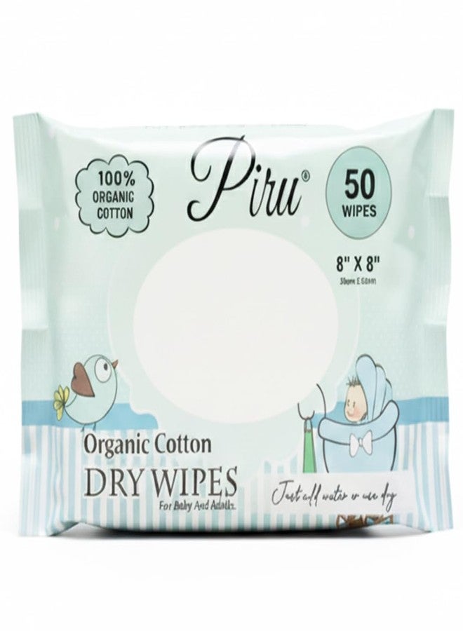 PIRU Disposable Dry Wipes 50 Count - Ultra Soft Non-Woven Face Cleaning Cloth & Towel, Durable for Makeup Removal, Baby Care & Multipurpose Use on Sensitive Skin (8x8 Inch, 1 Pack) - Image 1