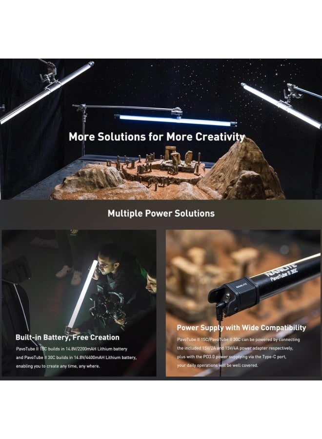 NANLITE PavoTube II 30C RGBWW LED Light Tube 2 Kit Portable LED Video Light with Battery AC Charger Mounts and Carrying Case Professional RGBWW Tube Light for Photography and Video Shooting - Image 5