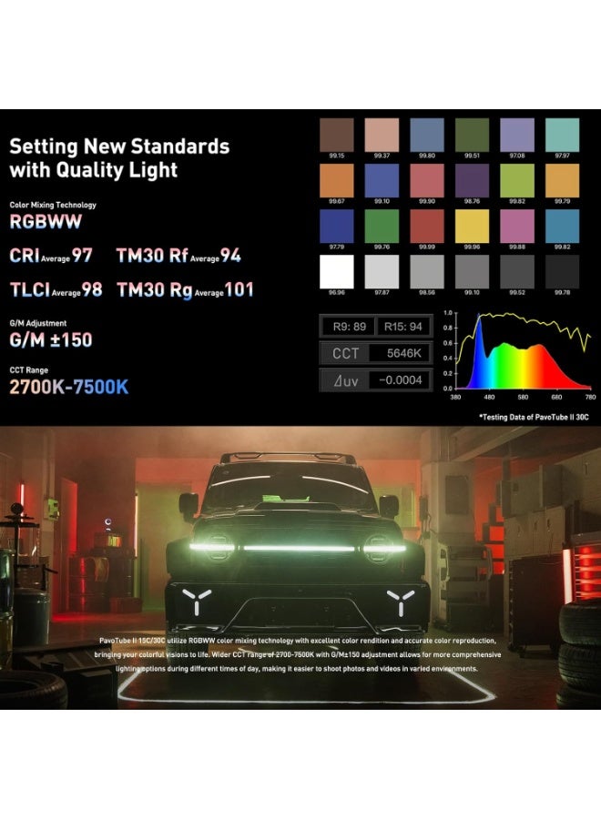 NANLITE PavoTube II 30C RGBWW LED Light Tube 2 Kit Portable LED Video Light with Battery AC Charger Mounts and Carrying Case Professional RGBWW Tube Light for Photography and Video Shooting - Image 2