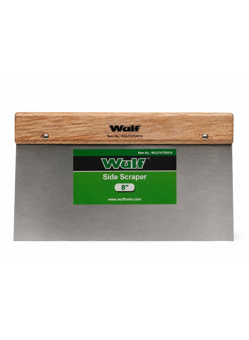 WULF 8-Inch Side Scraper with Ergonomic Wooden Handle, Heavy-Duty Stainless Steel Scraper Blade for Paint Removal, Wall Scraping, Putty Cleaning, Masonry Work, DIY & Construction Tool - Image 1