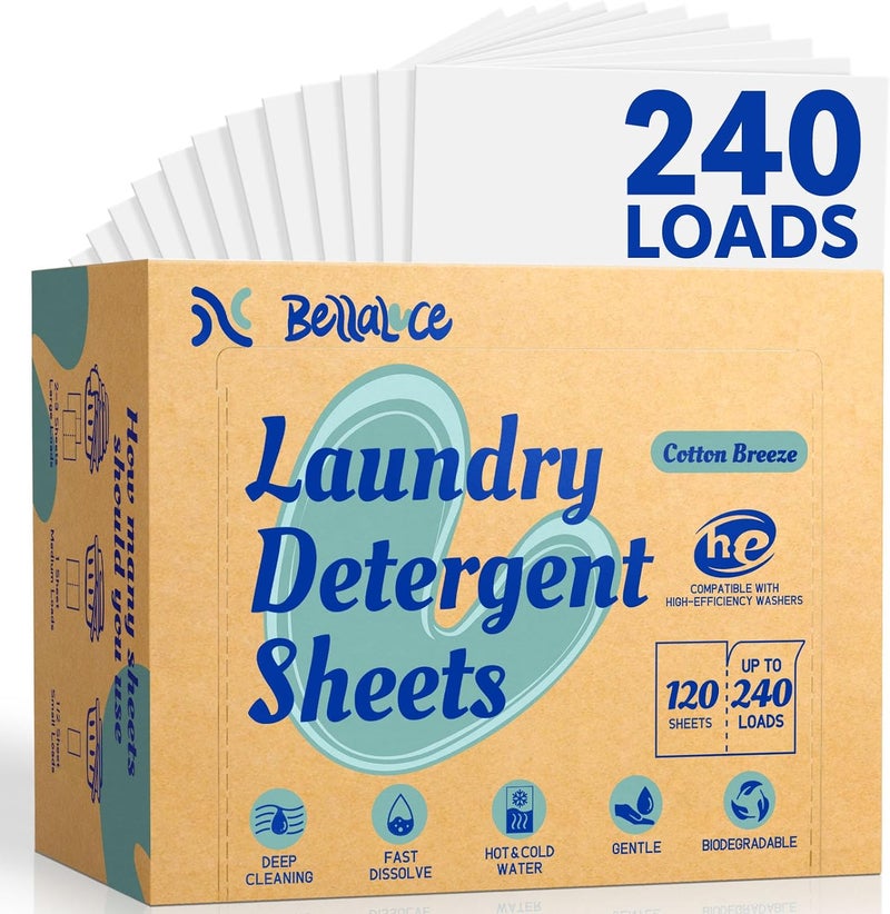 Bellaluce Laundry Detergent Sheets, 240 Loads, Fresh Scent | Plastic-Free Laundry Detergent, Fast-Dissolving, Hypoallergenic Formula Laundry Sheets, Space-Saving for Home, Dorms & Travel - Image 1