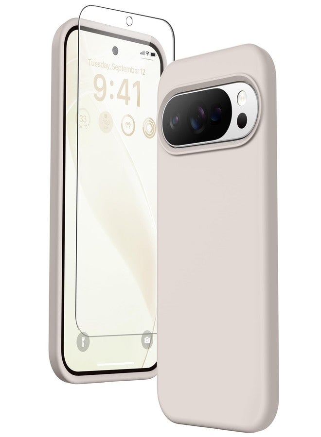 GONEZ for Google Pixel 10/Pixel 10 Pro Case, Liquid Silicone Case with Screen Protector, Full Body Protective Cover, Anti-Scratch Soft Microfiber Lining, Shockproof Phone Cover 6.3", Stone - Image 1