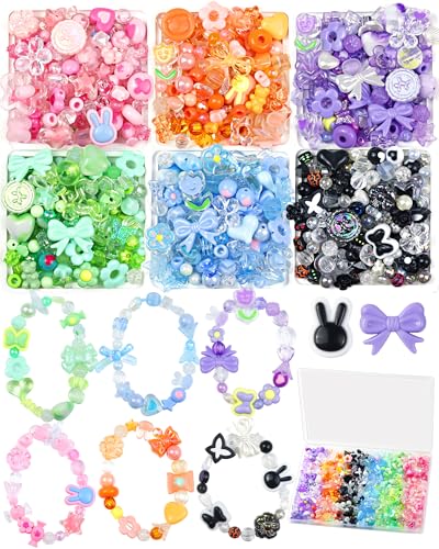 FIVEIZERO 450PCS FIVEIZERO Assorted Acrylic Beads for Bracelet Making, Flower Star Heart Butterfly Candy Gummy Bear Kawaii Aesthetic Cute Beads for Jewelry Making, Keychains, Necklace, Phone Charms, DIY Crafts - Image 1