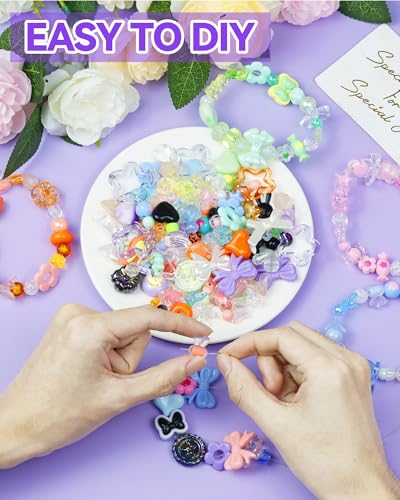 FIVEIZERO 450PCS FIVEIZERO Assorted Acrylic Beads for Bracelet Making, Flower Star Heart Butterfly Candy Gummy Bear Kawaii Aesthetic Cute Beads for Jewelry Making, Keychains, Necklace, Phone Charms, DIY Crafts - Image 5